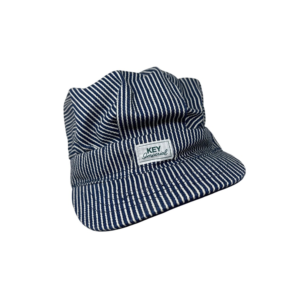 Key Imperial Hickory Stripe Engineer‎ Hat Navy White Cotton Snapback Work Cap - Picture 3 of 6